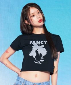 Best Sellers [NASTY FANCY CLUB] Summer 22 BOLD FLOWER CROP TEE (BLACK)_F22QB454