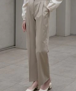 [JOORTI] SS 22 J976 Wide Pintuck Boots-cut Pants (beige) Best Sellers