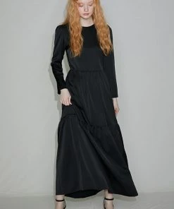 Best Sellers [SORRY TOO MUCH LOVE] Summer 22 Charlene Lace Chiffon Long Dress_Black