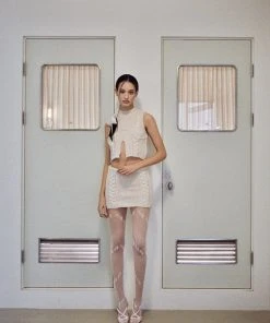 GLOWNG [GLOWNY] SS 22 HEART WAVE KNIT TOP BEIGE IVORY Best Sellers