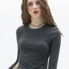 Best Sellers [LUV IS TRUE] SS 22 SLIT TEE(CHARCOAL)