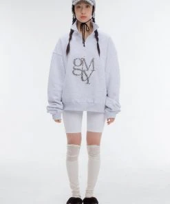 [GIMMETHEYOUNG] FW 21 APPLIQUE LOGO HALF ZIP_UP(L) / GREY Best Sellers