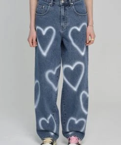 MIDNIGHTMOVE [MIDNIGHT MOVE] SS 22 Heart Denim Pants (blue)