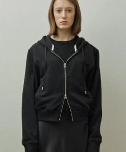 Best Sellers [STEP AROUND] SS 22 Two-way Zip-up Logo Hoodie_BLACK