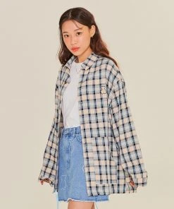 [AQOSTUDIOSPACE] SS 22 AQO BEAR CHECK SHIRTS SKYBLUE