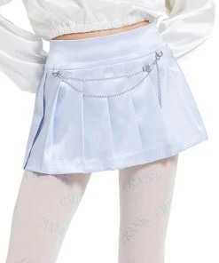 [CRANK] SS 22 SATIN CHAIN TENNIS SKIRT_SKY