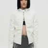 [NACHE] SS 22 SHIRRING LEARHER JACKET (UNISEX) - WHITE Best Sellers