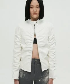 [NACHE] SS 22 SHIRRING LEARHER JACKET (UNISEX) - WHITE Best Sellers