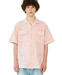 [LECYTO] Summer 22 OPEN COLLAR CLOVER LACE SHIRTS_(PINK)