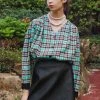[SORRY TOO MUCH LOVE] FW 21 V-neck Check Shirring Cuffs Point Blouse_Mint