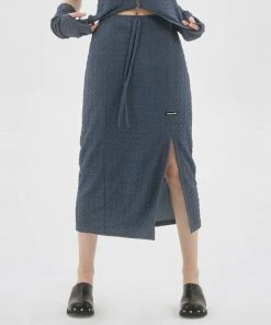 [NASTY FANCY CLUB] Summer 22 WRINKLE SLIT LONG SKIRT (DEEP BLUE)_F22QD318 Best Sellers