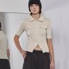 Best Sellers [FABERFINGER] Summer 22 Collar Button Ribbed T-shirt (Beige)