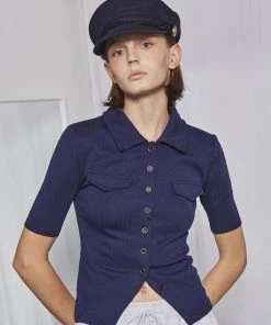 [FABERFINGER] Summer 22 Collar Button Ribbed T-shirt (Navy)