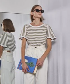 [FABERFINGER] Summer 22 Stripe Bell Sleeve T-shirt (Olivegreen)