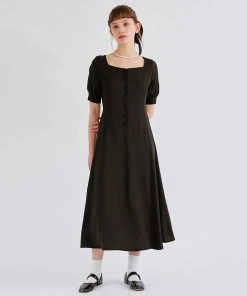 [ANEDIT] Summer 22 Button Square Neck Dress_BK Best Sellers