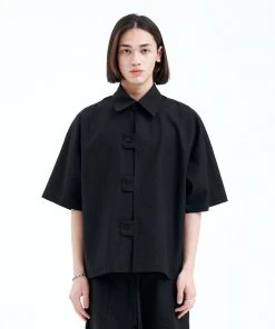 [LA MER MA MAISON] Summer 22 BUTTON COVER LINEN SHIRT BLACK Best Sellers