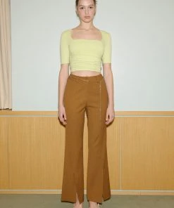 [ONNE] SS 22 Front-Slit Flared Dobby Pants - Brown Best Sellers