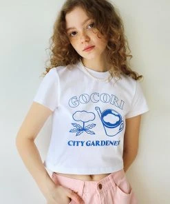 Best Sellers [GOCORI] Summer 22 LAKE-BLUE CROP T-SHIRTS