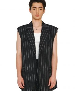 [LECYTO] Summer 22 PIN-STRIPE DADDY FIT VEST_(BLACK)