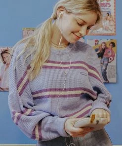 [MOONFAIRY] FW 21 STRIPE KNIT-SKY BLUE Best Sellers