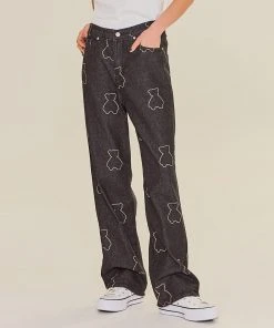 Best Sellers [AQOSTUDIOSPACE] SS 22 AQO BEAR PATTERN DENIM PANTS BLACK