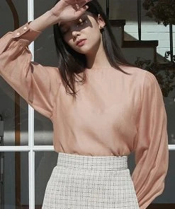 [JOORTI] SS 22 J910 See-through Round Blouse (pink)