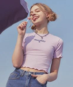[MOONFAIRY] SS 22 TINKY FRILL CROP TEE-LAVENDER