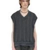 [LECYTO] SS 22 V-NECK SMOCK CABLE KNIT VEST_[CHARCOAL]