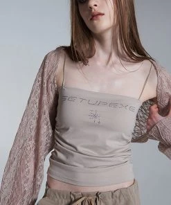 Best Sellers [SETUP EXE] Summer 22 Hotfix Logo Shirring Bratop (Beige)