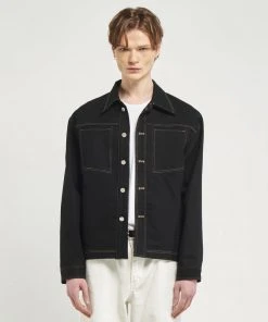 Best Sellers [DWSCOMPANY] SS 22 Oblique Pocket Denim Jacket(Black)