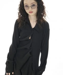 Best Sellers [RURU] SS 22 UNBALANCE WAVE SHIRTS [BLACK]