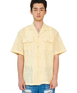 [LECYTO] Summer 22 OPEN COLLAR CLOVER LACE SHIRTS_(YELLOW)