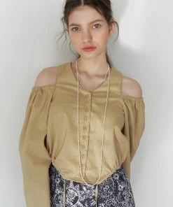 JULIE BEANS [JULYE HAN] SS 22 Off Shoulder Shirring Blouse - Green Best Sellers