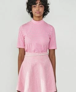 [MAKEATOAST] SS 22 CHECK HALF-TUTLE NECK TEE PINK