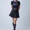 Best Sellers [POPSIZ] Summer 22 Upcycled Black Denim Lace Trim Mini Skirt