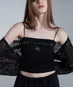 Best Sellers [SETUP EXE] Summer 22 Hotfix Logo Shirring Bratop (Black)