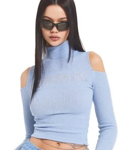 [CRANK] SS 22 CUBIC OFF SHOULDER TURTLENECK_SKY Best Sellers