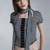 Best Sellers [SETUP EXE] Summer 22 Stripe Hook Top & Scarf Set (White)