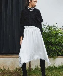 [SORRY TOO MUCH LOVE] FW 21 Unbalance Satin Long Skirts_White Best Sellers