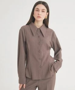 Best Sellers [FREIHEIT] SS 22 Wool Stripe Pintuck Shirt (Brown)