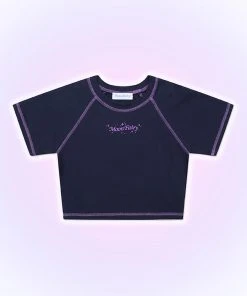 Best Sellers [MOONFAIRY] SS 22 TINNY RAGLAN STITCH CROP TEE-NAVY
