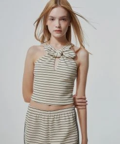[LO AXUAL] Summer 22 STRIPE RIBBON TOP