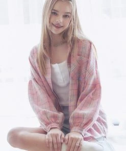 Best Sellers [MOONFAIRY] SS 22 POPPY LOOSE CHECK SHIRT-PINK