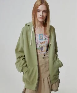 [LO AXUAL] SS 22 HEAVY WEIGHT OVERFITTED UNIVERSITY LOGO EMBROIDERY HOODIE ZIP UP (3 COLOR)