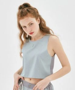 Best Sellers [NASTY FANCY CLUB] Summer 22 FLOWING TWO TONE CROP SLEEVELESS (BLUE)_F22QB420