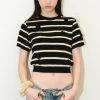 [ROCCI ROCCI] Summer 22 Stripe Floral Embroidery Knit Top (NAVY)