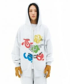 Best Sellers [FEVERTIME] SS 22 Spray Graffiti Hoodie Zip-up White Melange (non-fleece)