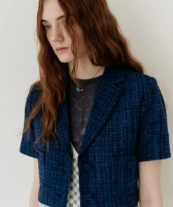 Best Sellers [ROCCI ROCCI] Summer 22 Tweed Crop Jacket (CRYSTAL NAVY)