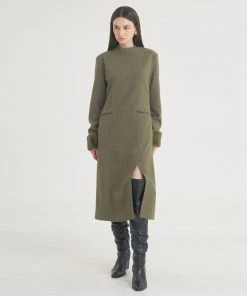 [FREIHEIT] SS 22 Herringbone Slit Long Dress (Khaki)