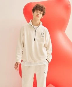 [AQOSTUDIOSPACE] FW 21 AQO BEAR FLEECE HALF ZIP-UP IVORY